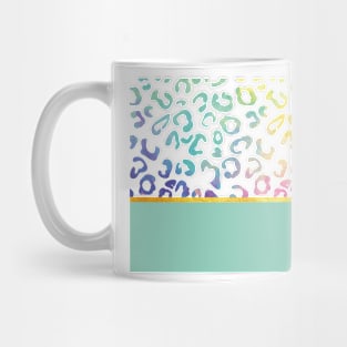 Rainbow leopard print, golden lining, mint Mug